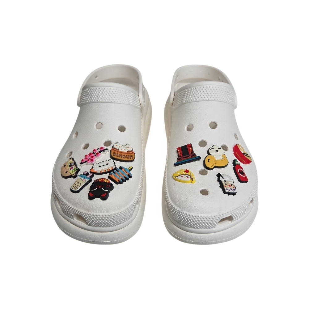 Crocs Clogs Mens 11 White Classic Crush Platform Asian Food Charms 207521